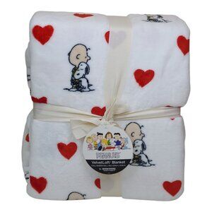 Peanuts VelvetLoft Full/Queen Plush Blanket Berkshire Valentines Day Red Hearts